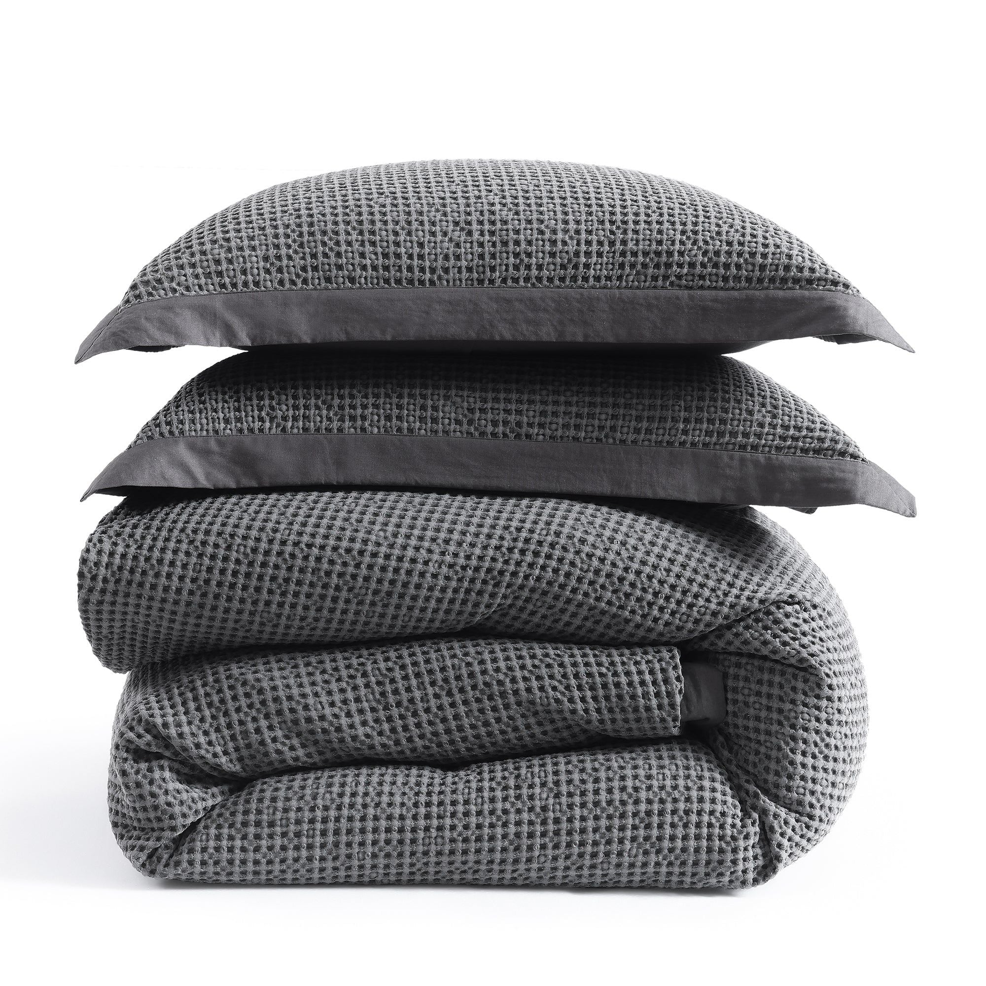 Stonewashed Cotton Waffle Weave - Queen Duvet Cover Set (Set of 3) - Slate