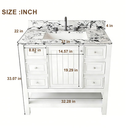Bathroom Vanity Set With 3 Drawers And Storage Cabinet - White