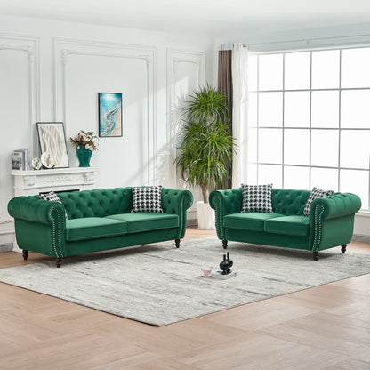 Chesterfield Set With Roll Armrest & Nailhead