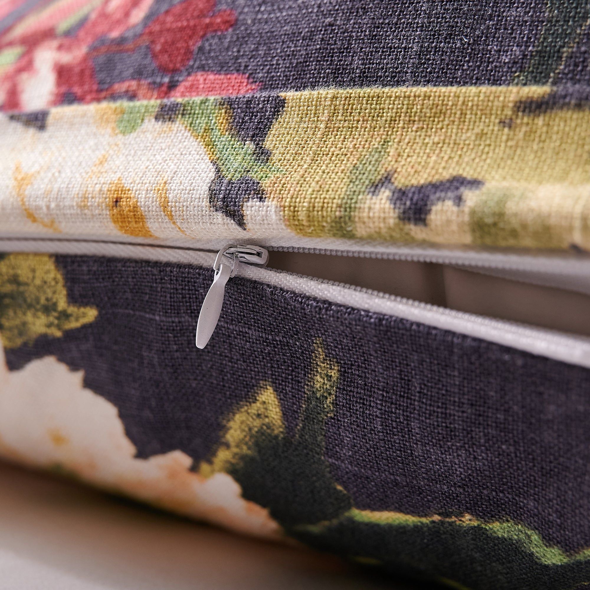 Peony - Washed Linen Kidney Pillow - Charcoal