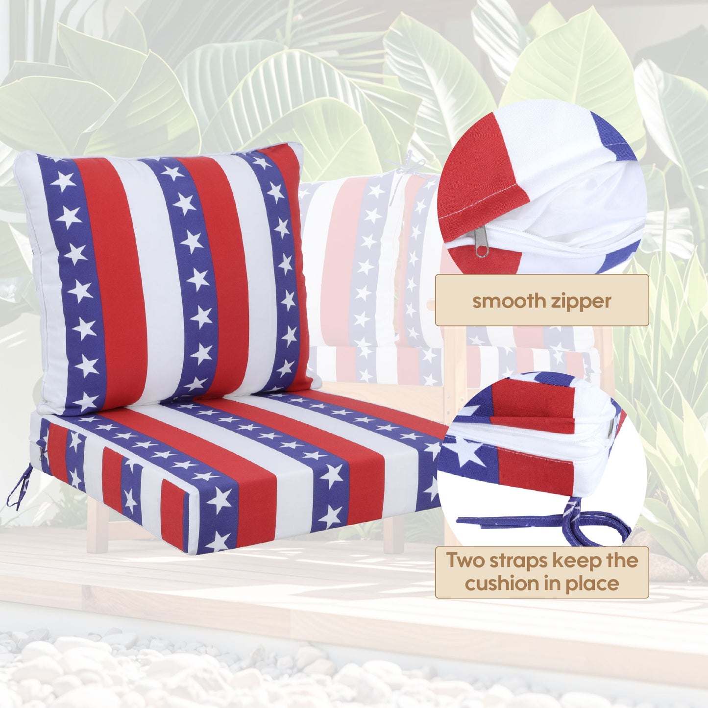 24X24 Inch Outdoor Deep Seat Cushion Set Waterproof Fade Resistant Patio Furniture Cushions With Removable Covers, Adjustable Straps & Handles (Set of 2) - Red