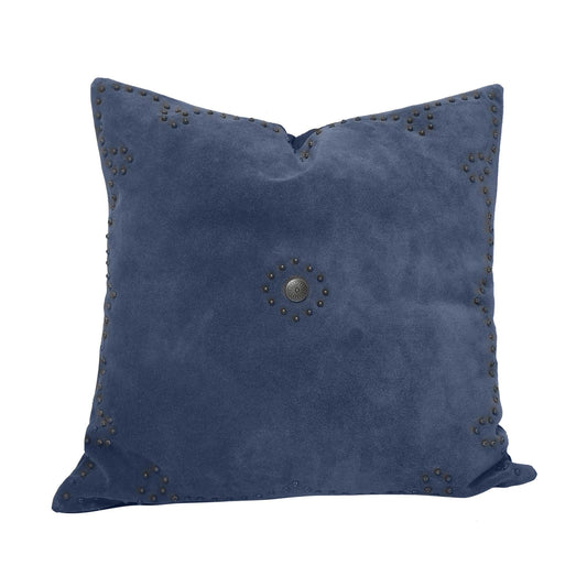 Western Suede Pillow - Western Suede Antique Silver Concho & Studded Pillow - Navy