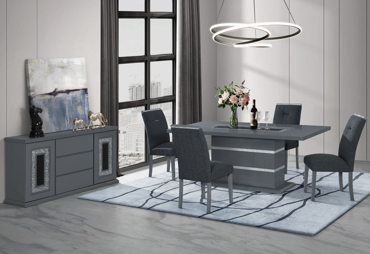 Monaco - 9 Piece Dining Room Set (Dining Table And 8 Dining Chairs) - Dark Grey