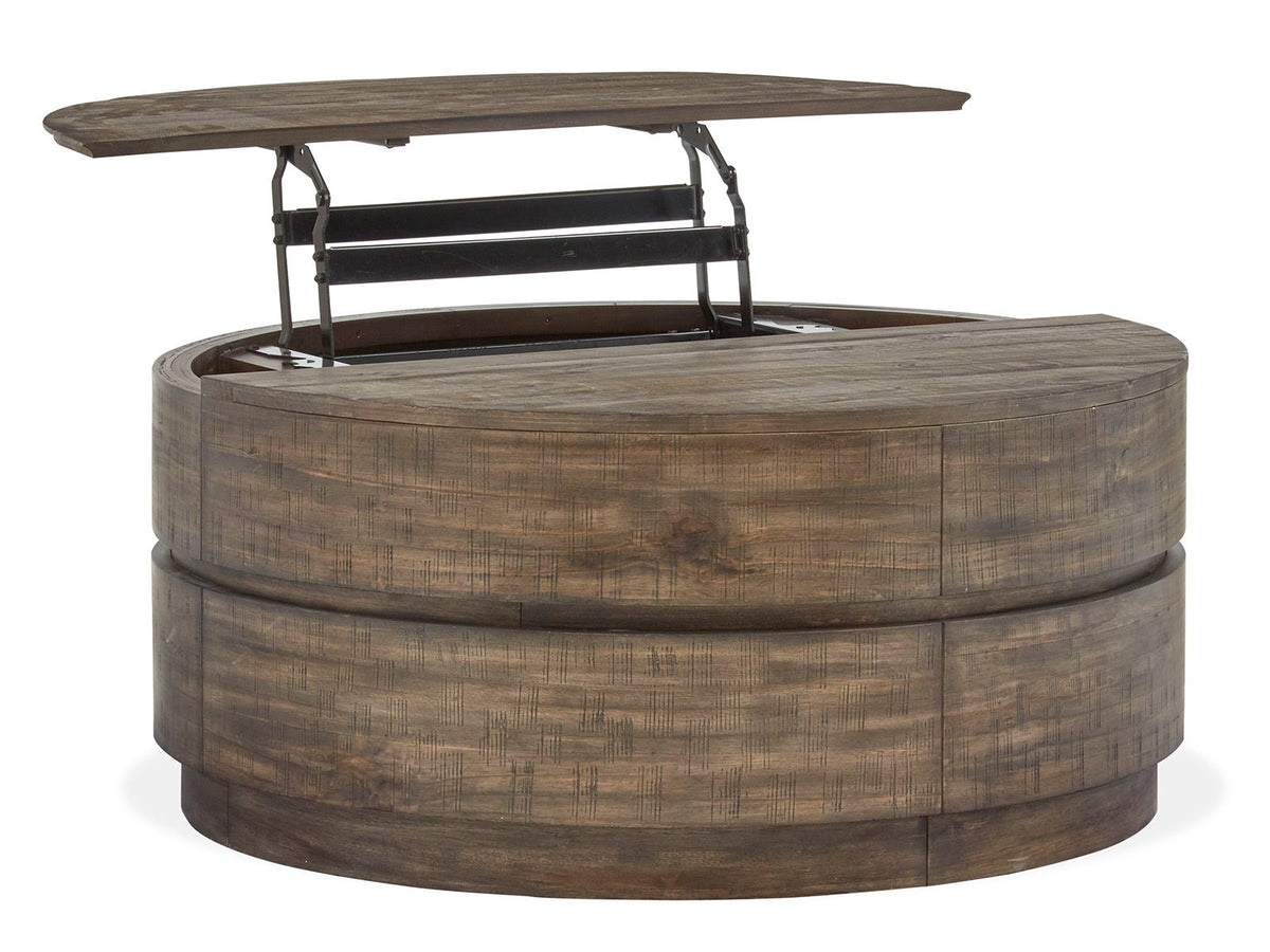 Baisden - Round Lift Top Cocktail Table With Casters - Tobacco