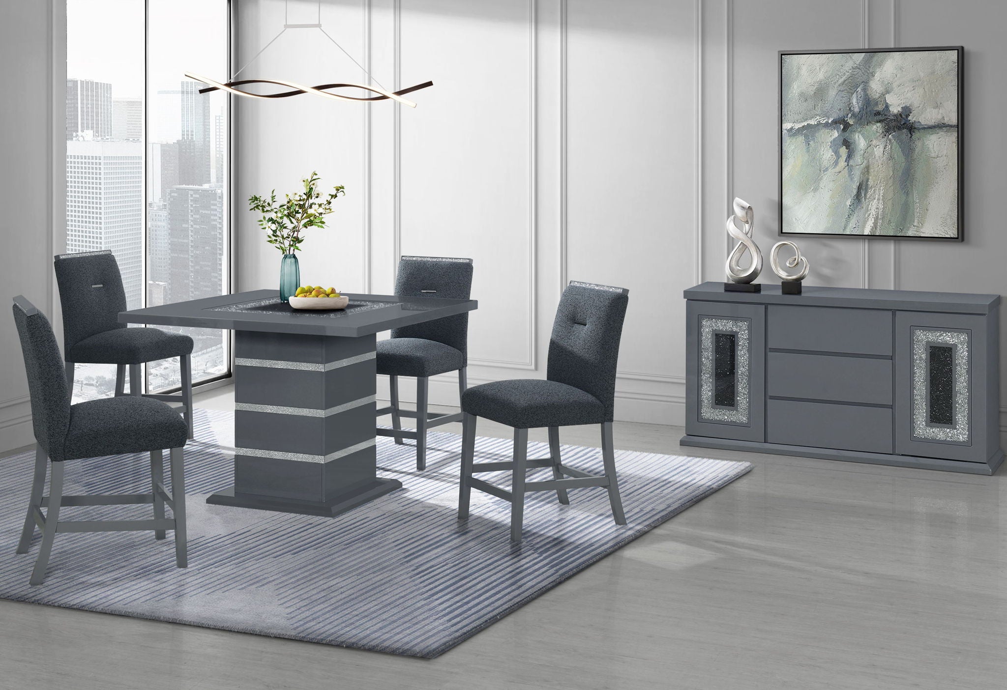 Monaco - 6 Piece Dining Room Set (Bar Table And 6 Bar Stools) - Dark Gray