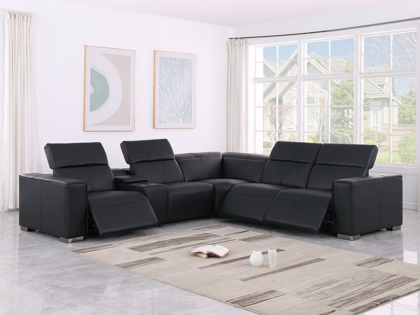 1208 - 6-Piece L-Shaped Leather Reclining Sectional With 3 Power Recliners
