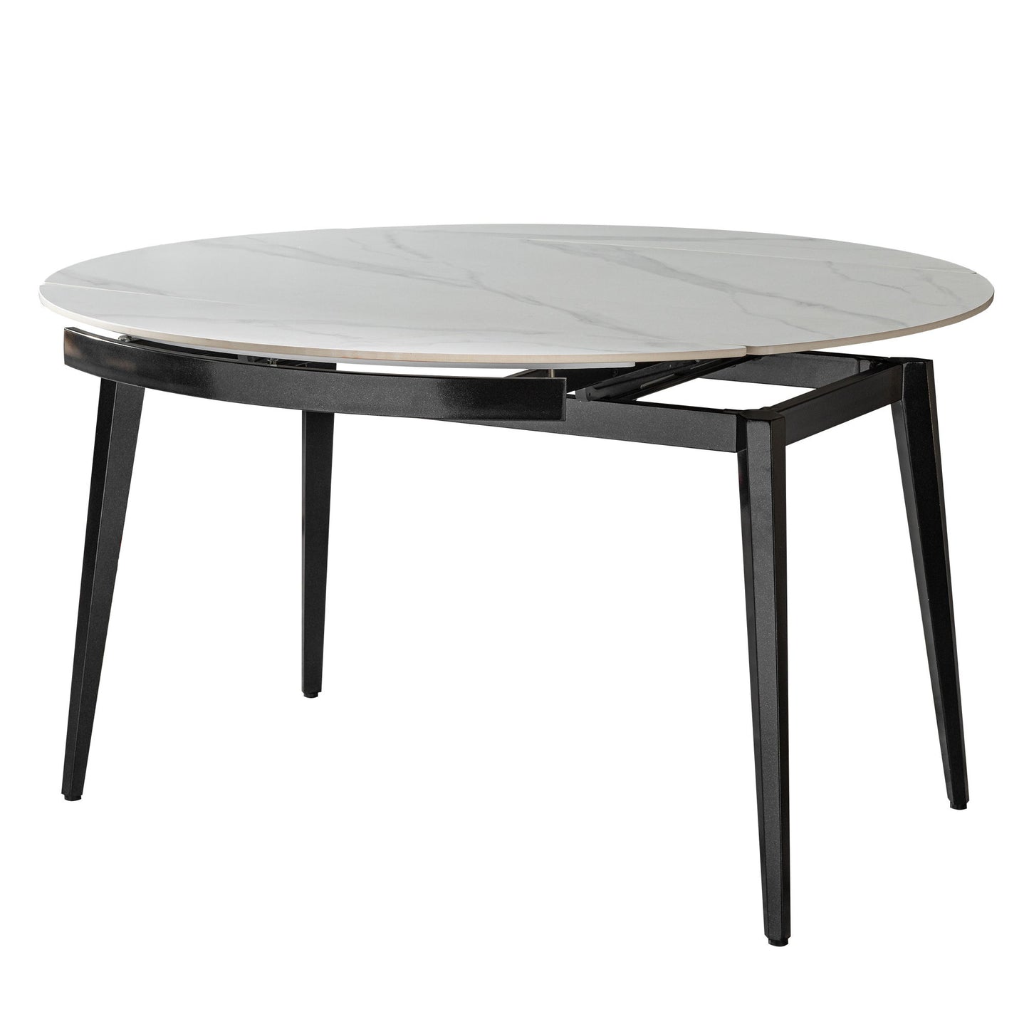 Modern Extendable Round Dining Table With Sintered Stone Top - White / Black
