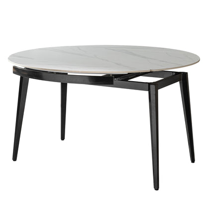 Modern Extendable Round Dining Table With Sintered Stone Top - White / Black
