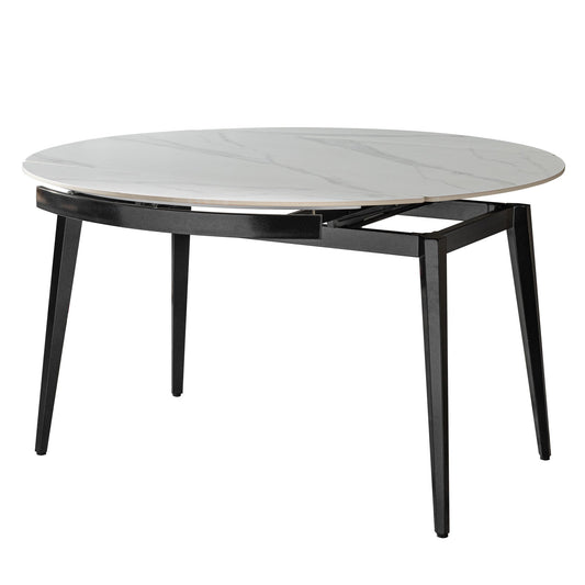 Modern Extendable Round Dining Table With Sintered Stone Top - White / Black