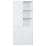 Freestanding Tall Storage Cabinet With 2 Tilt Out Hampers, Adjustable Shelves, Soft Close Door, Door Mounted Organizer - White