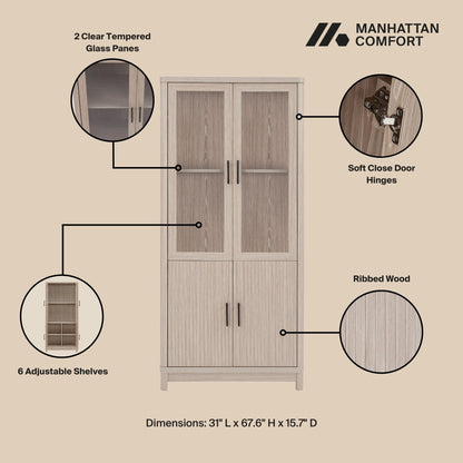 Jodie - Bookcase Cabinet With 6 Adjustable Shelves - Oak
