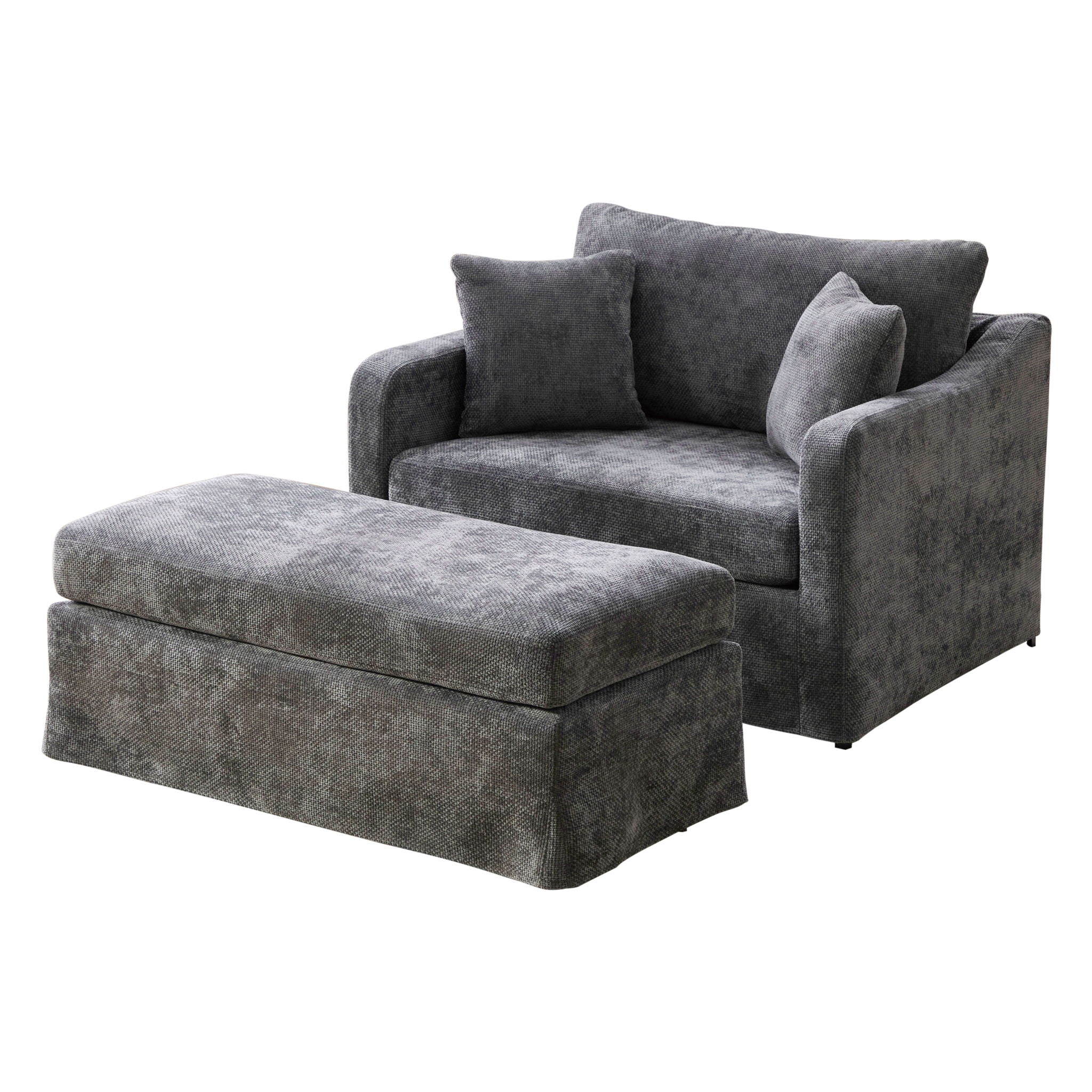 Accent Chair With Ottoman, Includes 2 Bolster Pillows