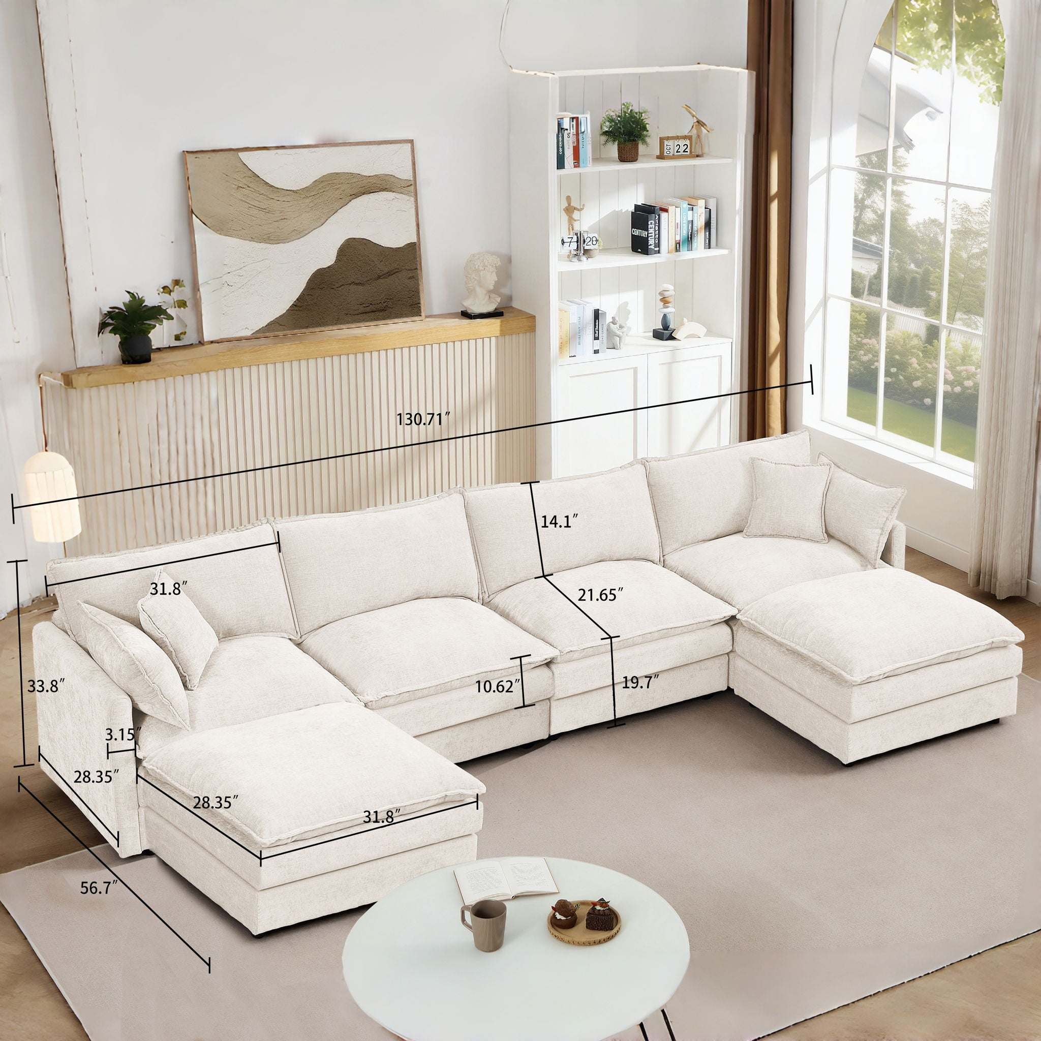 Modular U Shaped Sectional Sofa, 4 Seater Comfy Cloud Couch