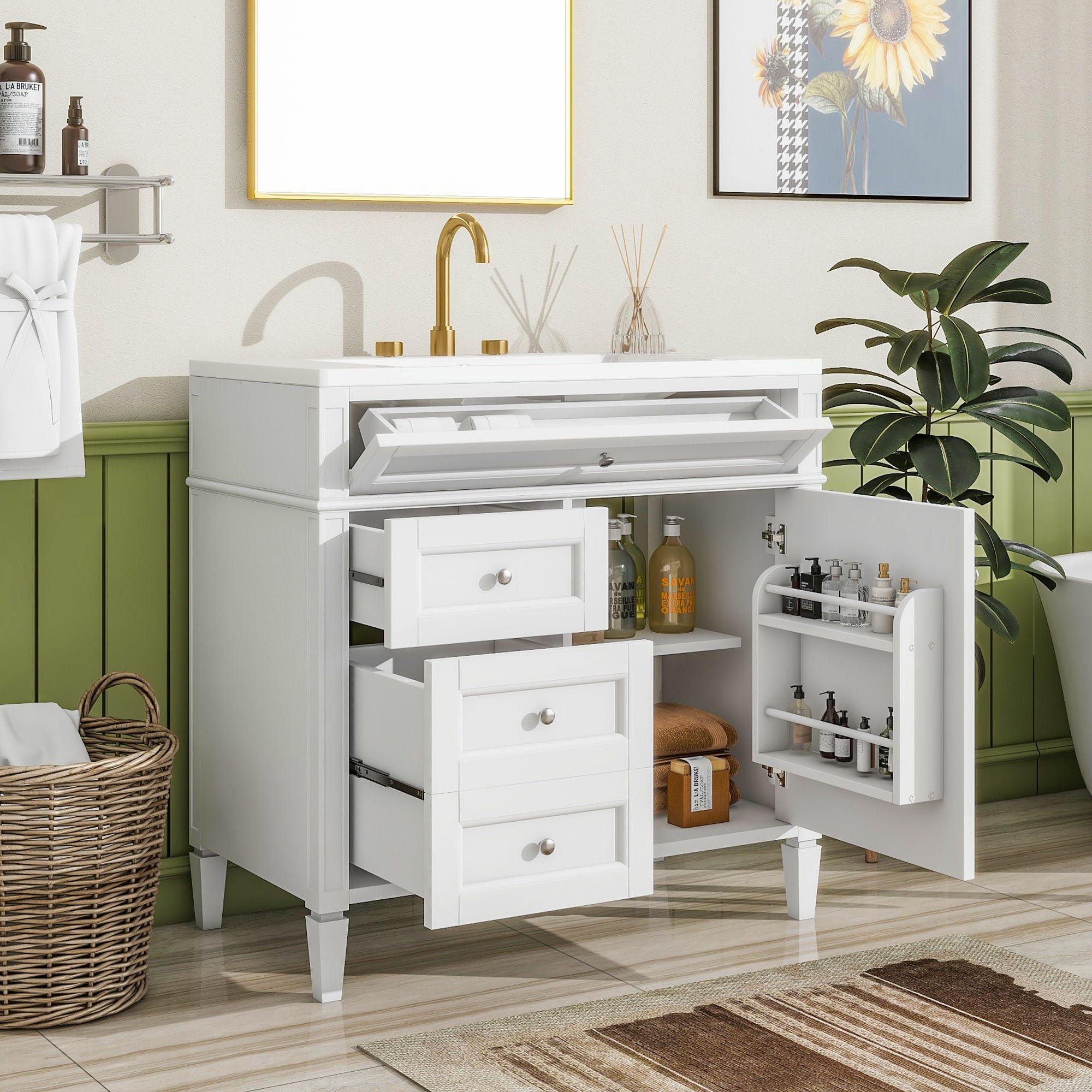 Bathroom Vanity With Top Sink, 2 Drawers And Tip Out Drawer