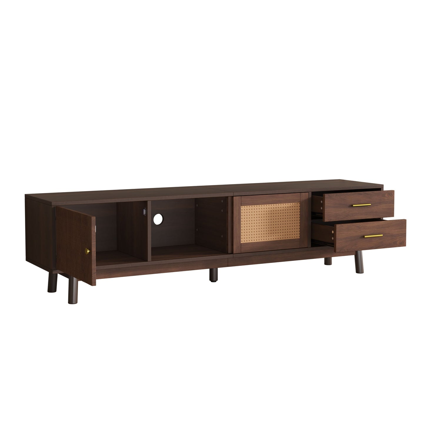 TV Stand For 80" TVs With Sliding Doors And Drawers, Accent Storage Unit - Dark Brown