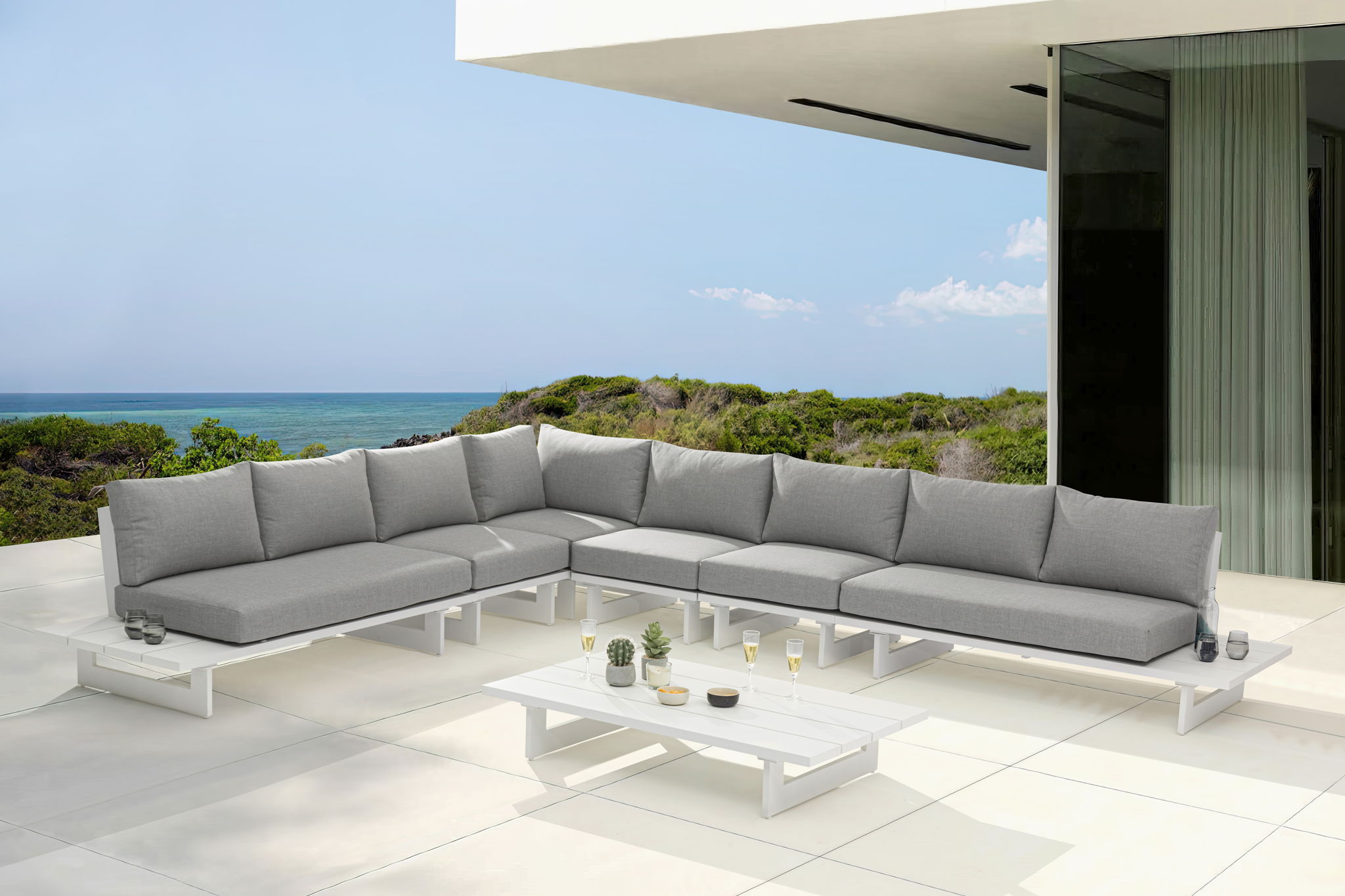 Maldives - 6 Piece Water Resistant Outdoor Patio Modular Sectional With White Base