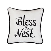 Blackberry - Bless This Nest Embroidery Throw Pillow - White / Black
