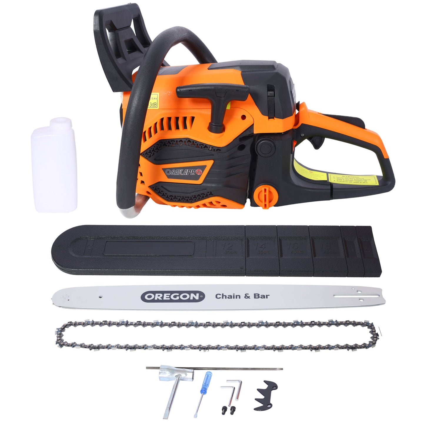 62Cc Gas Powered Chainsaw With 20" Oregon Chain & Bar 2 Cycle Petrol Handheld Cordless Design Epa Compliant - Orange