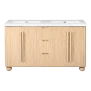 Double Sink Bathroom Vanity With Sinks, Soft Close Doors & 3 Drawers - Wood