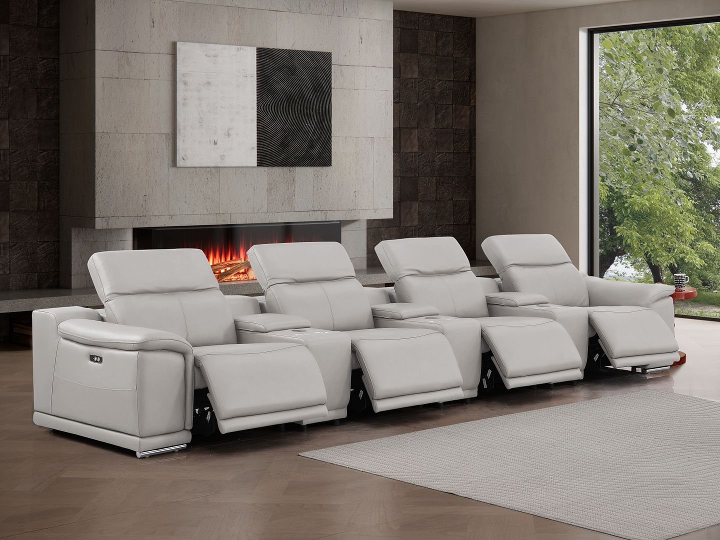 2679 - Genuine Leather Sofa With 4 Power Recliners, Power Headrests & 3 Storage Consoles