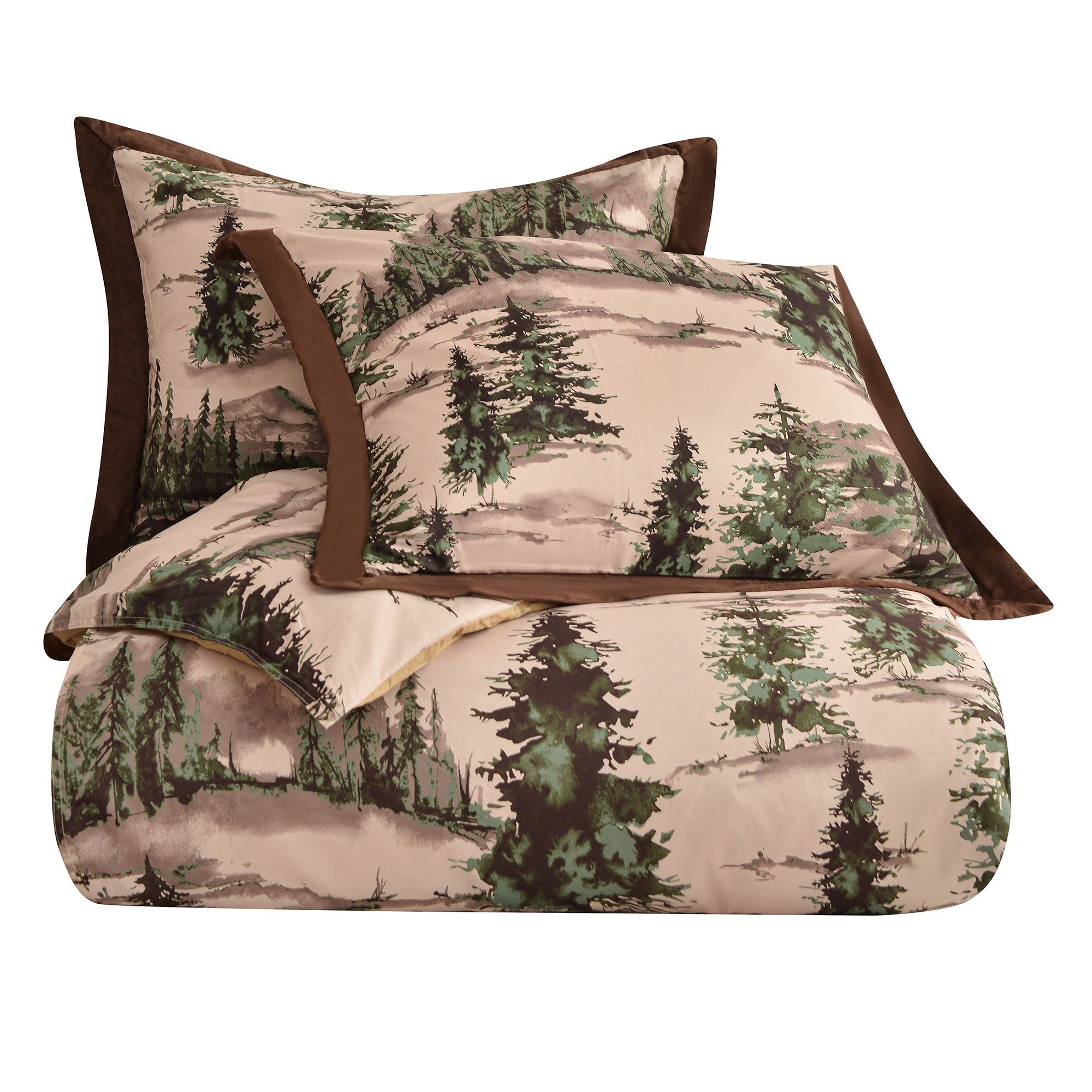 Joshua - Queen Comforter Set (Set of 3) - Brown / Green / Cream