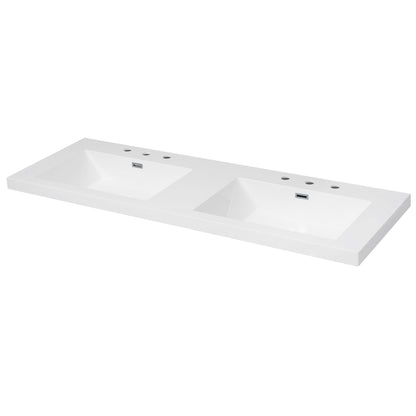 Vanity Top With Undermount Rectangular Double Sinks, Faucet Holes - White