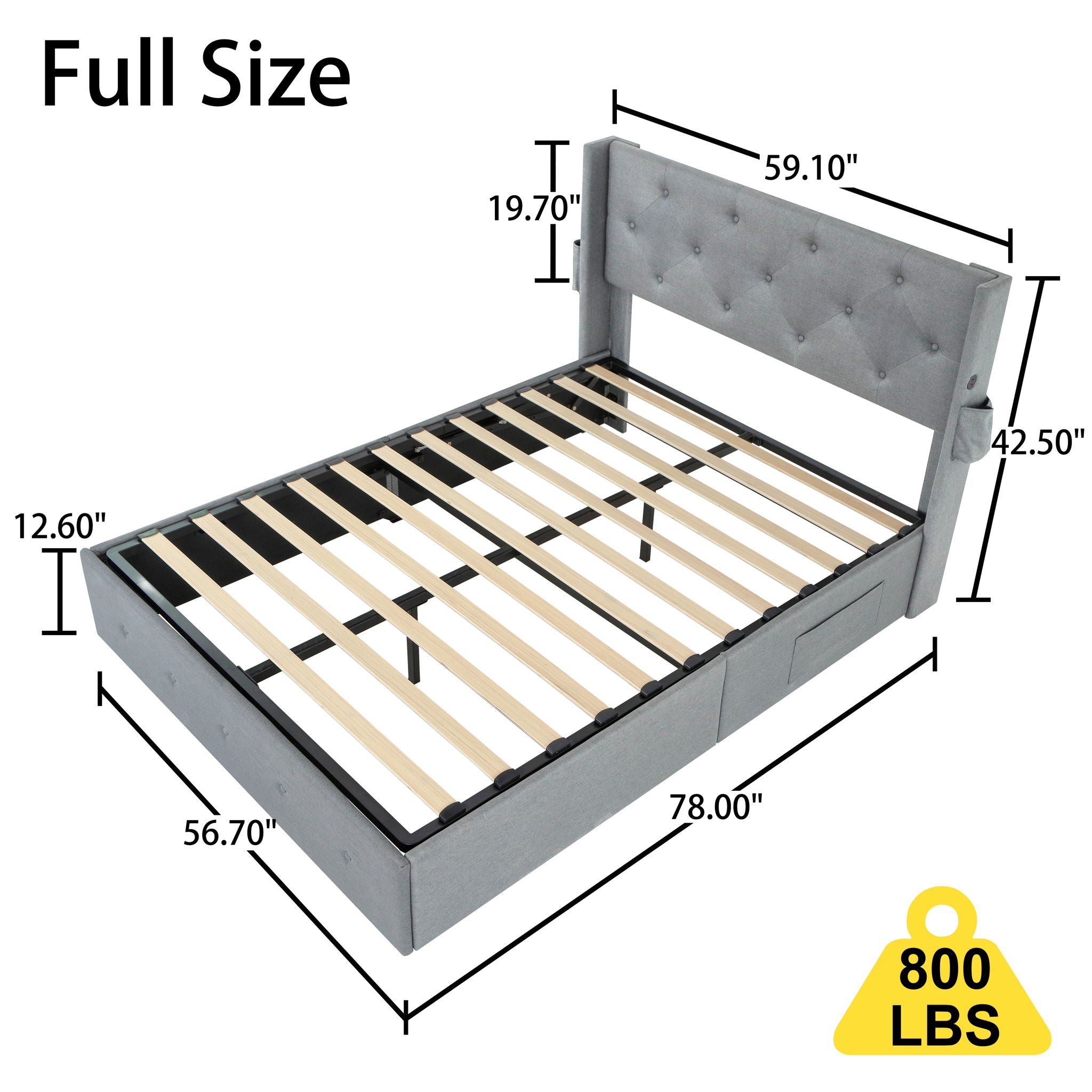 Bed With Gas Lift Storage, USB Ports