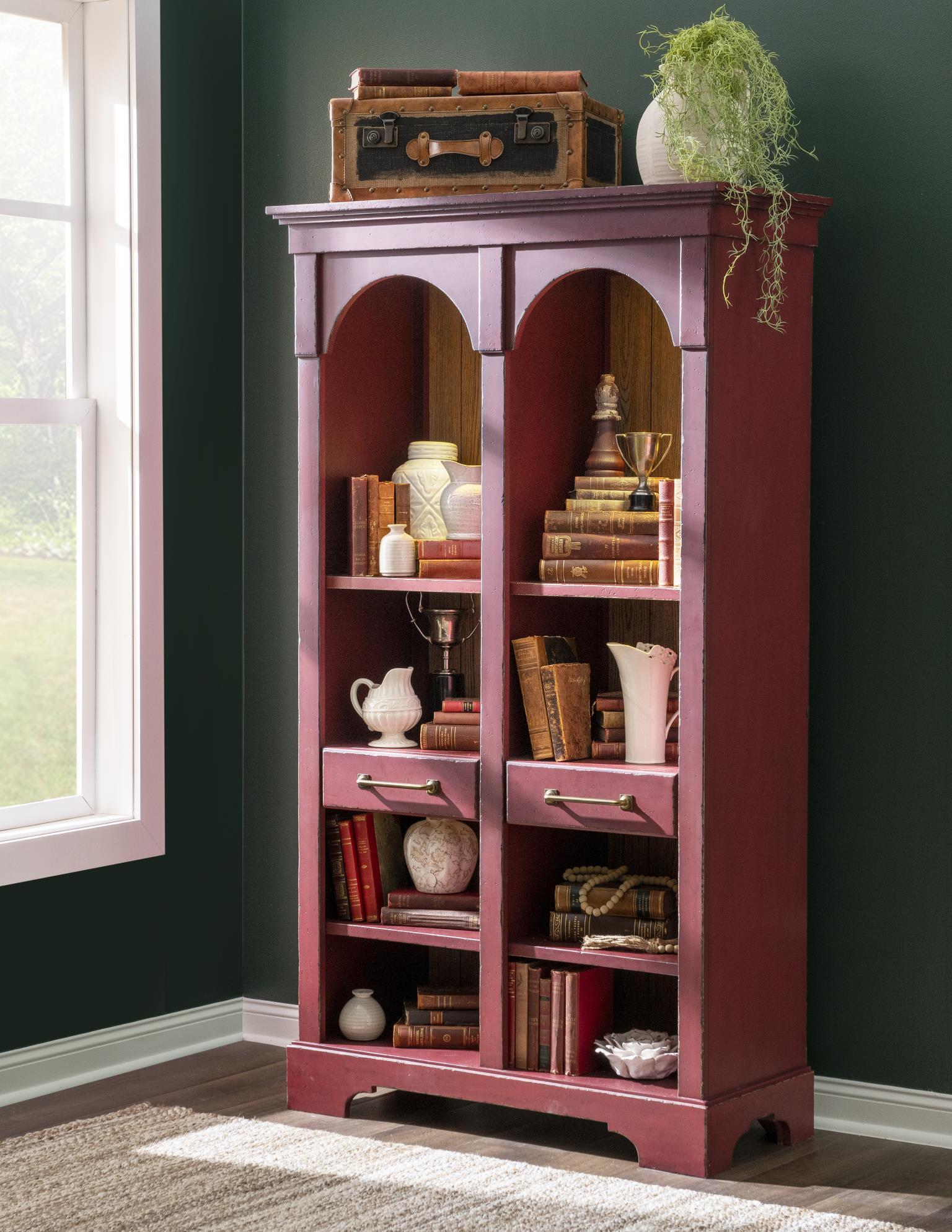 Vintage Market - Arched Bookcase - Barnwood Oak And Spiced Apple