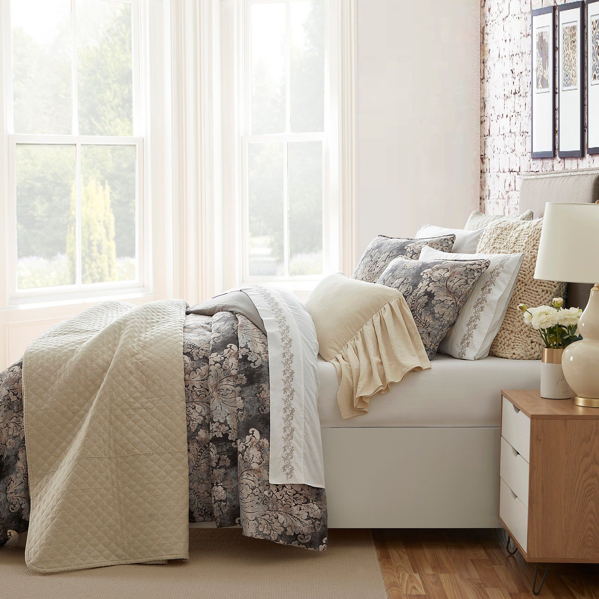 Victoria - Queen Washed Linen Comforter Set (Set of 3) - Multi Color
