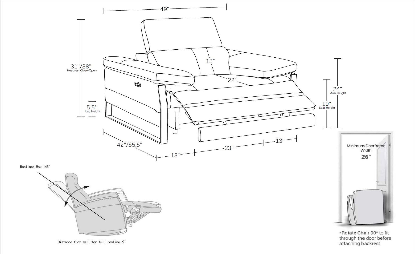 1246 - Power Reclining Arm Chairwith Power Headrests