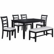 Dining Set 6 Piece With Table And Upholstered X Back Chairs - Charcoal