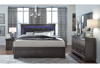 Pompei - Full Bed With LED - Metallic Gray