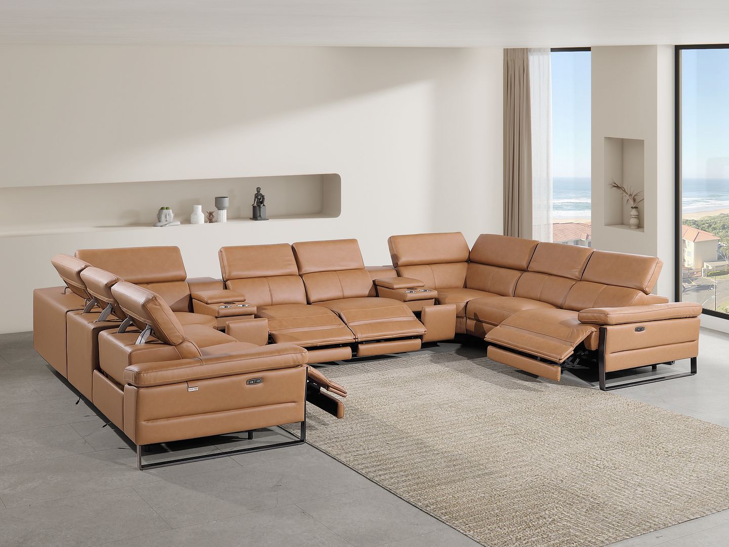 1246 - 10-Piece U-Shaped Modular Power Reclining Sectional With 4 Power Recliners And Power Headrests