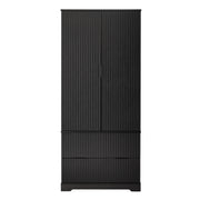 Fluted Kitchen Pantry Cabinet With 2 Large Drawers & 8 Door Spice Rack Freestanding Storage Organizer - Black