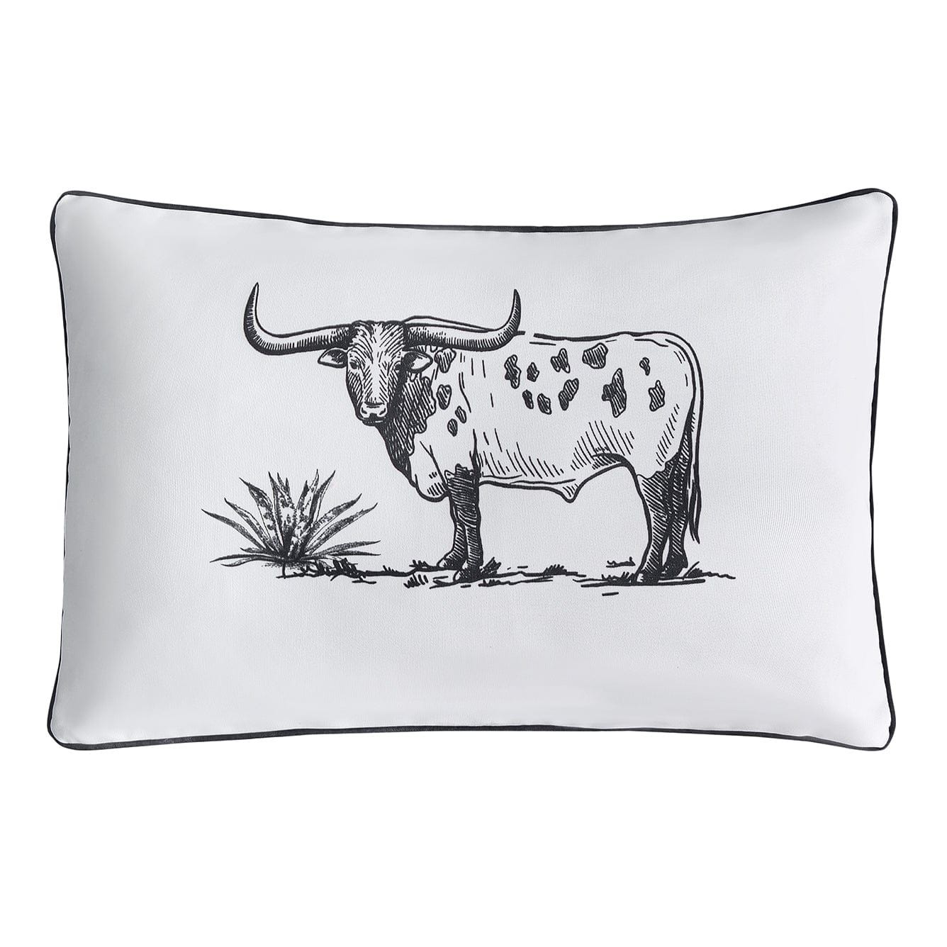 Ranch Life - Indoor/Outdoor Pillow Steer, 2 Per Carton - White / Black