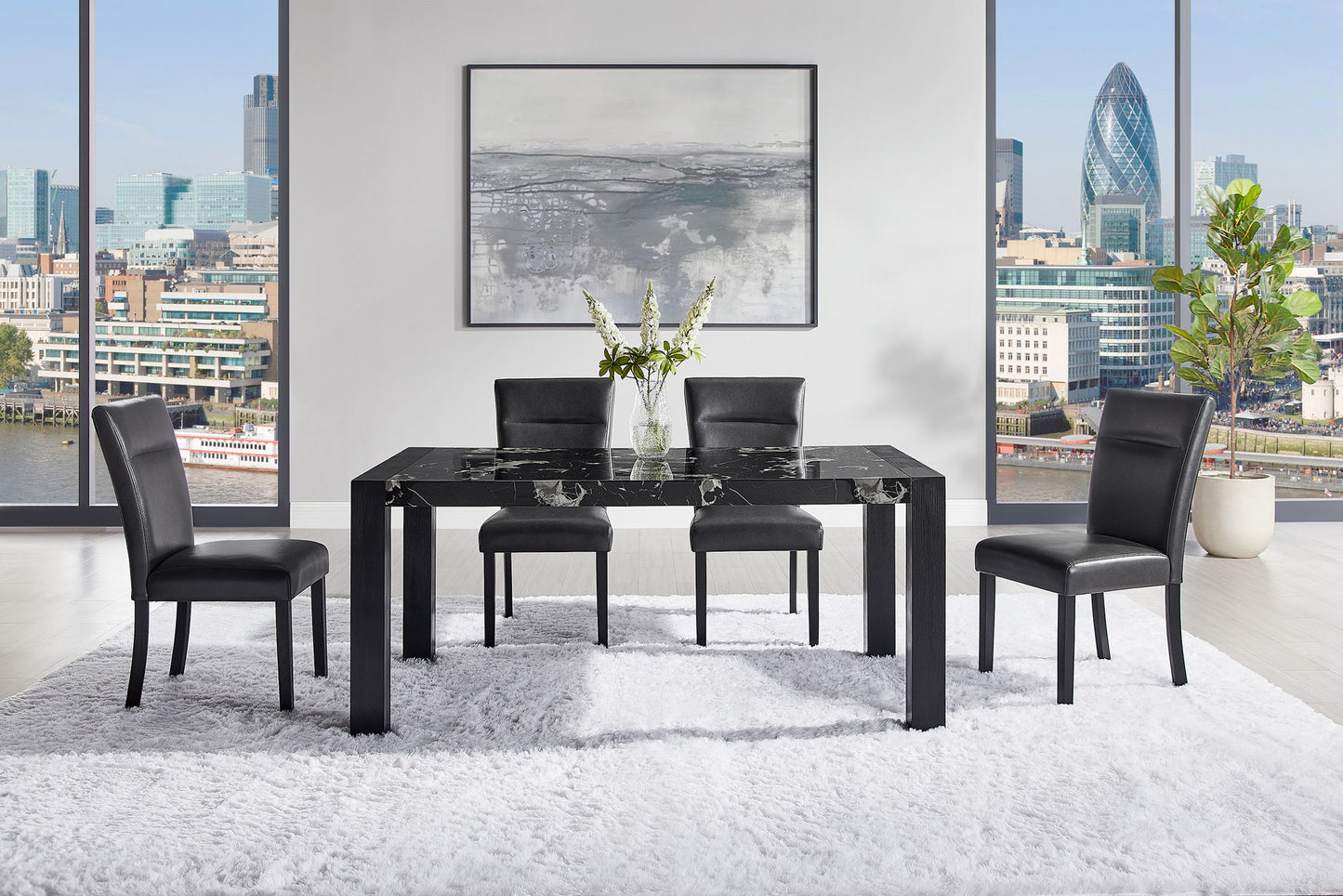 D4088 - 7 Piece Dining Room Set (Dining Table With 6 Dining Chair) - Black