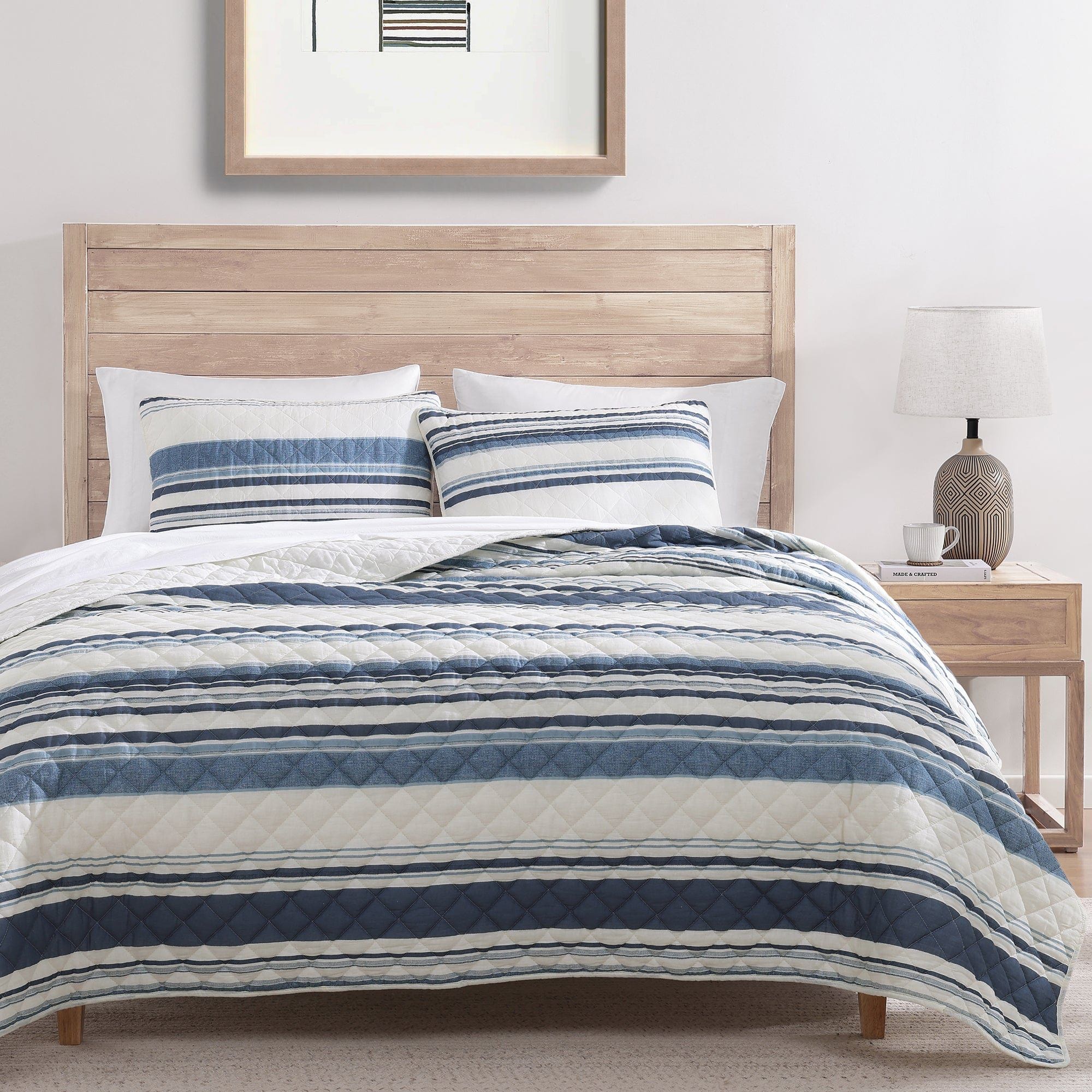Mystic Stripe - Full/Queen Cotton Gauze Quilt Set (Set of 3) - Navy