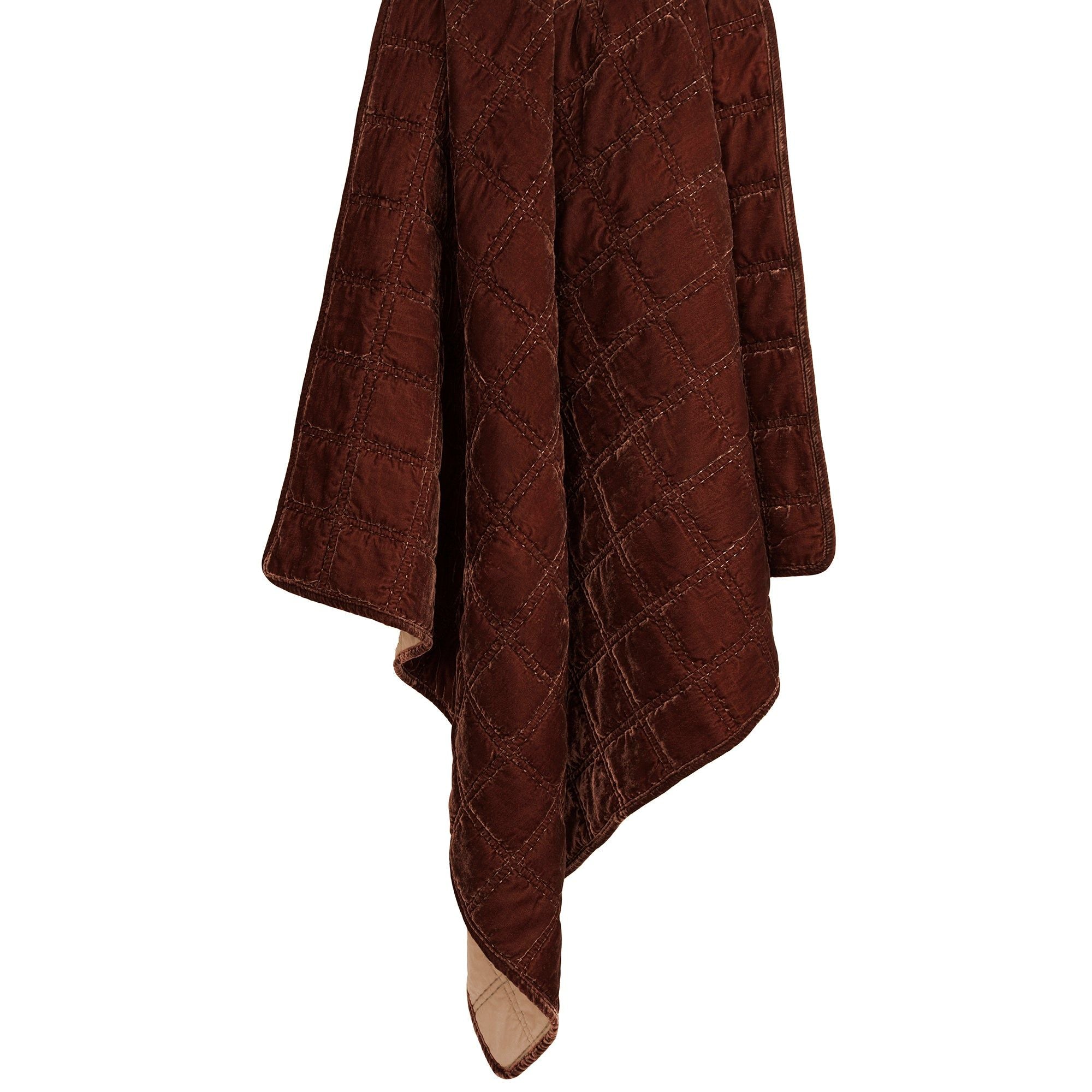 Stella - Faux Silk Velvet Double Box Stitch Throw - Copper Brown