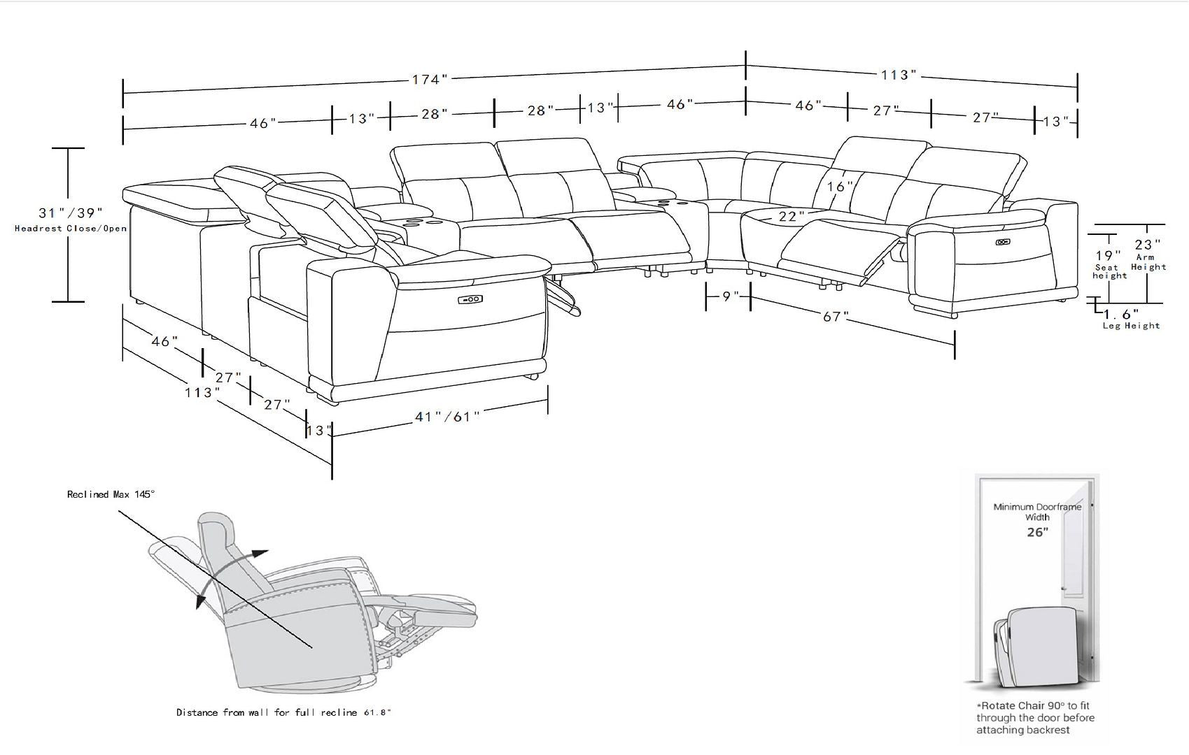 2679 - 10-Piece U-Shaped Power Reclining Sectional In Genuine Leather (4 Recliners)