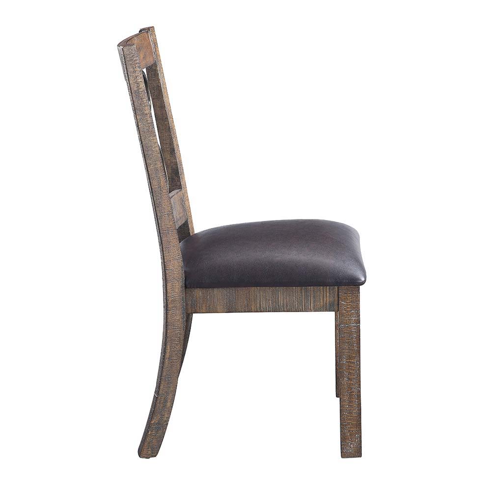 Raphaela - Side Chair (Set of 2) - Black PU & Weathered Cherry Finish