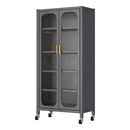 6 Tier Storage Cabinet With Transparent Door, Adjustable Shelves & Wheels