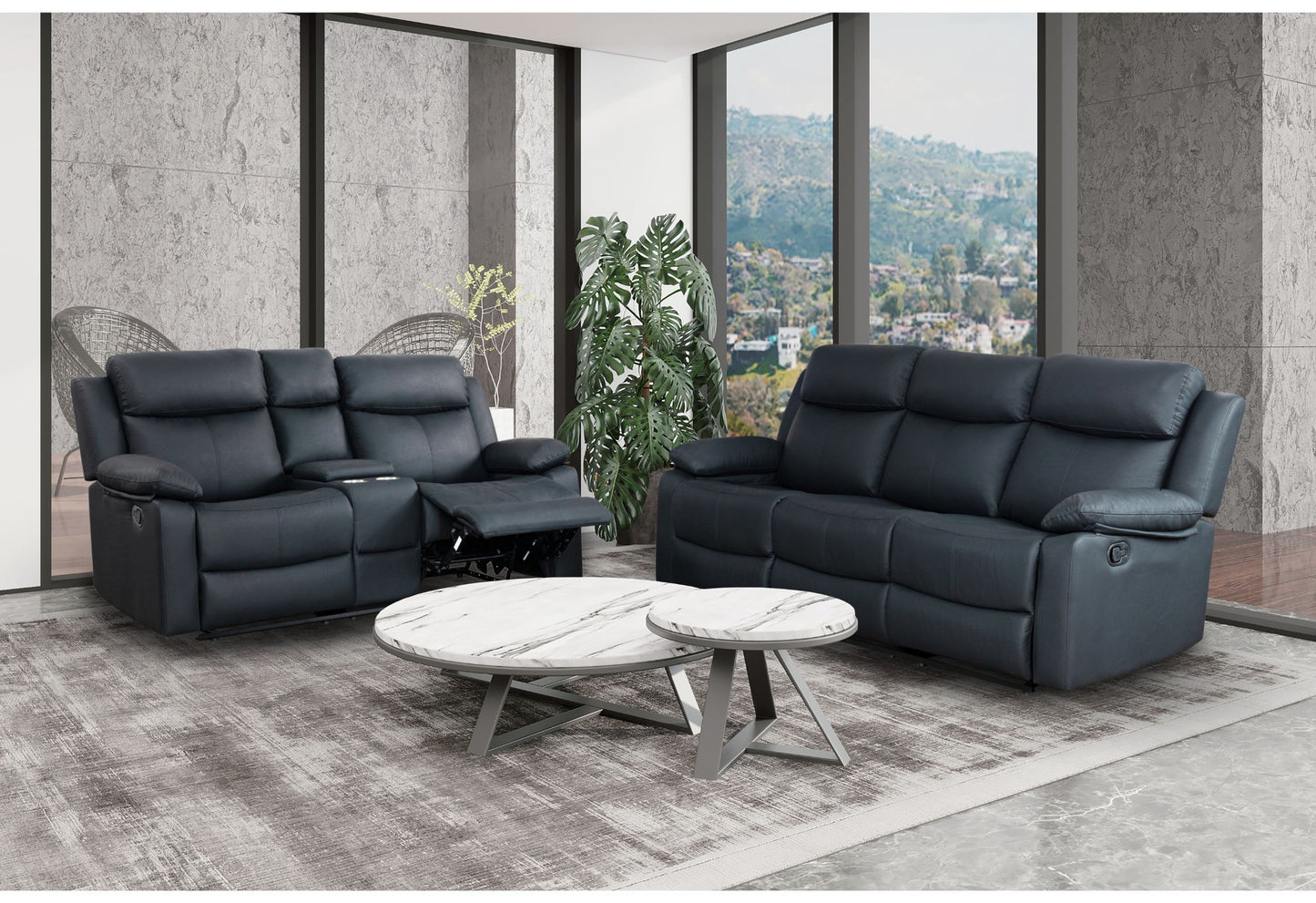 U6026 - Reclining Sofa, Console Reclining Loveseat - Black