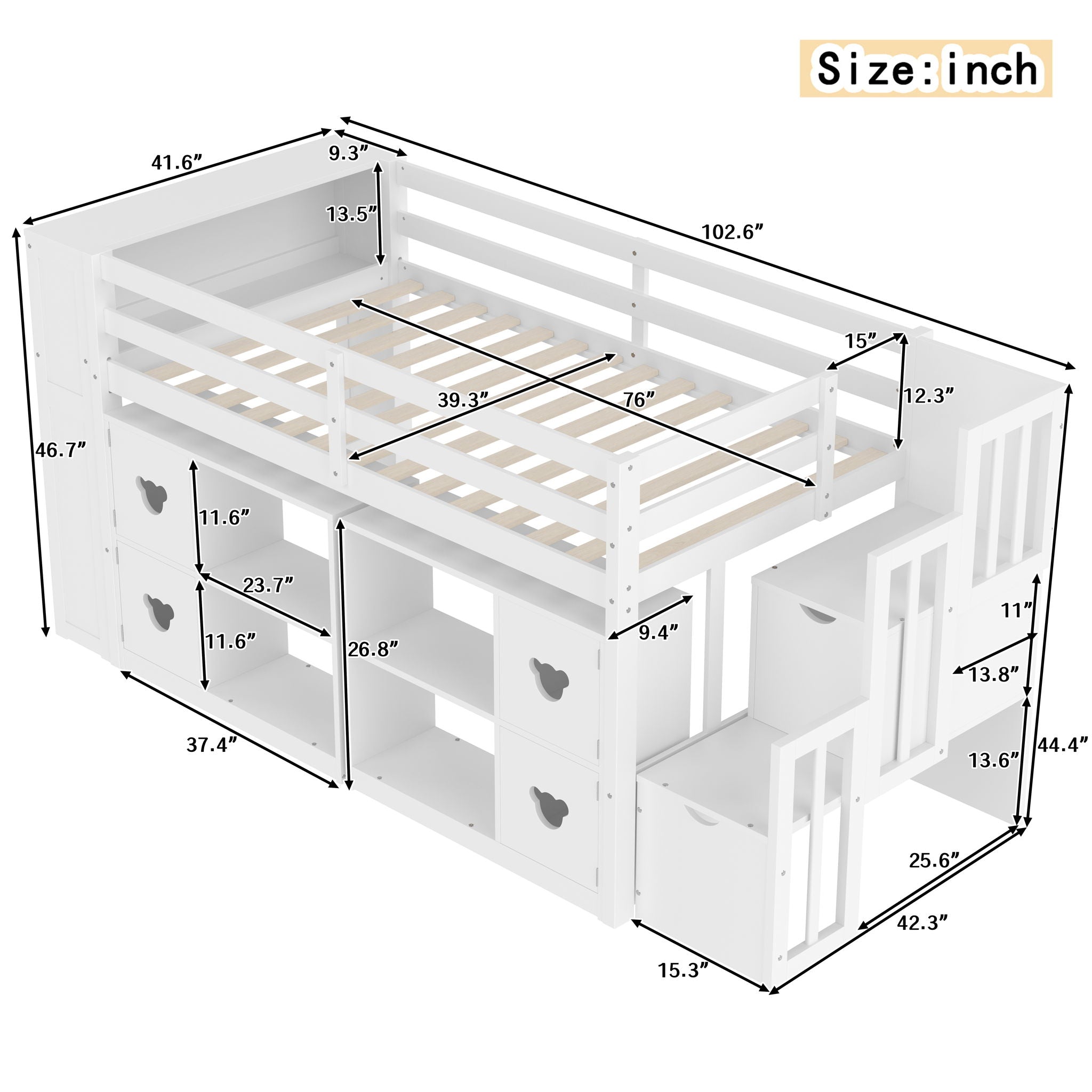 Loft Bed With Storage Cabinets, Staircase Drawers & LED Lights - Thumbnail 5