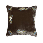 Stella - Western Floral Embroidered Faux Silk Velvet Pillow - Green Ochre