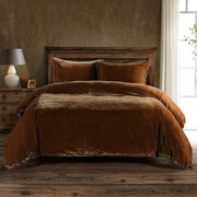Stella - Queen Faux Silk Velvet Duvet Cover Set (Set of 3) - Copper Brown
