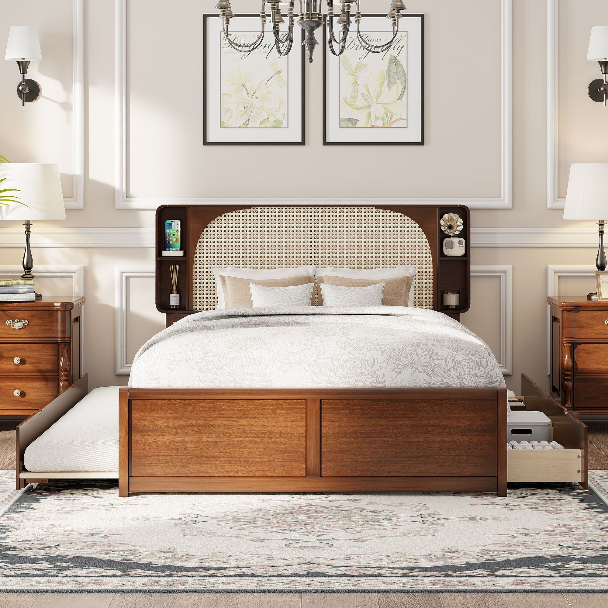 Headboard Bed With 2 Drawers And Trundle