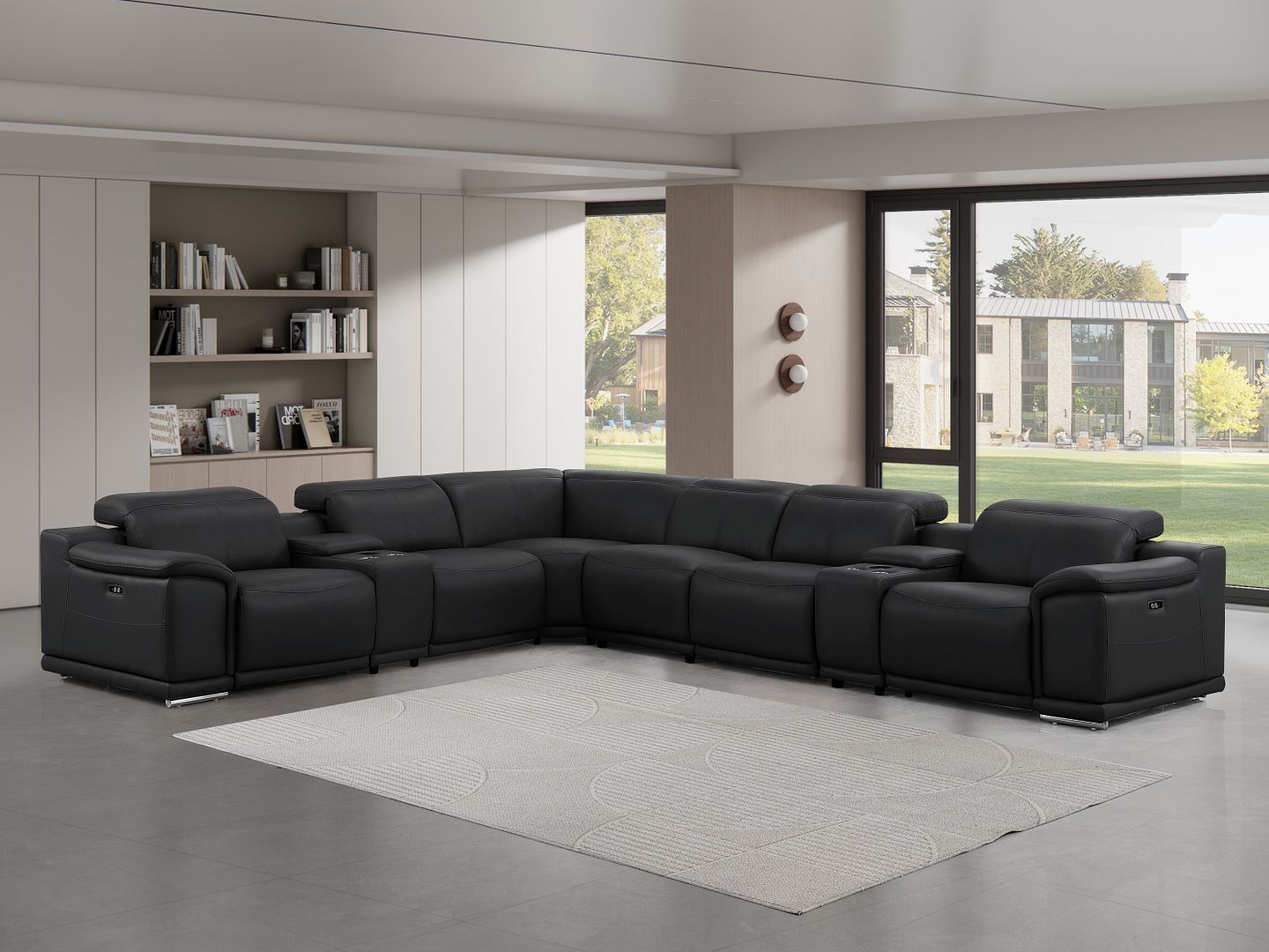 2679 - 8-Piece L-Shaped Power Reclining Sectional In Genuine Leather (3 Recliners)