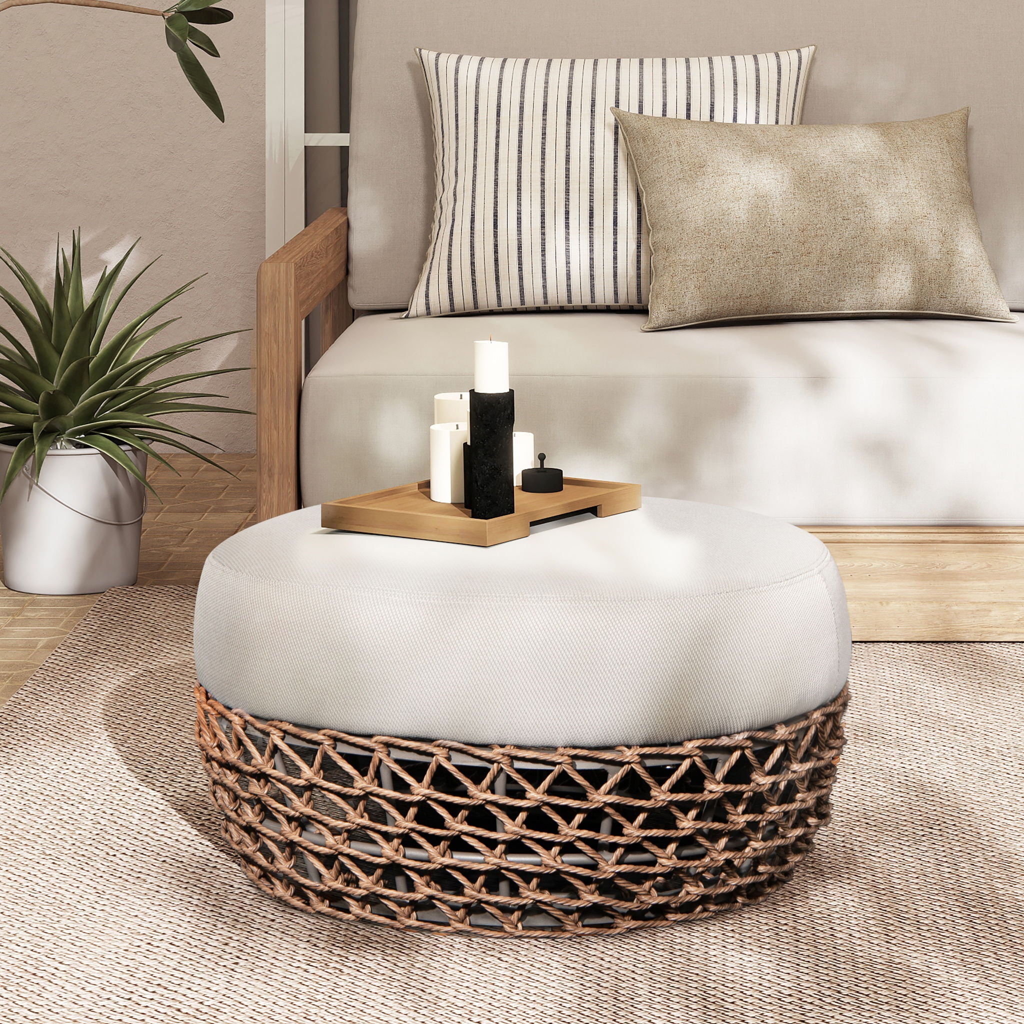 Willow - Round Upholstered Patio Ottoman