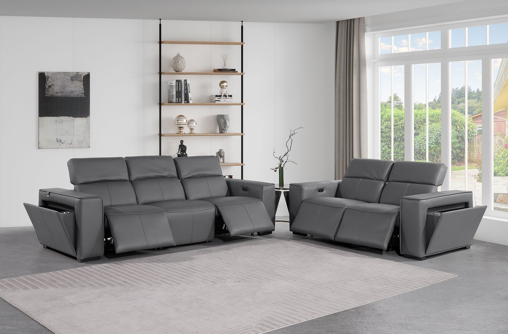 1224 - 5-Piece Modular Power Reclining Sofa And Loveseat Set In With 4 Power Recliners & Power Headrests