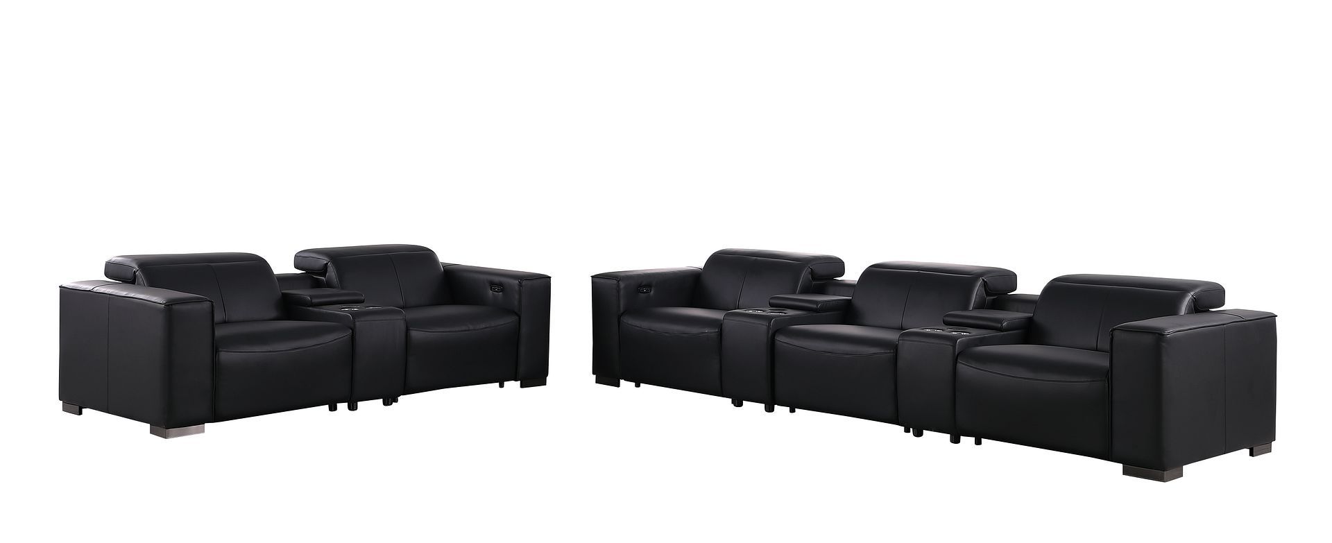 1208 - Modular Leather Sofa Loveseat With 6 Recliners And Power Headrests